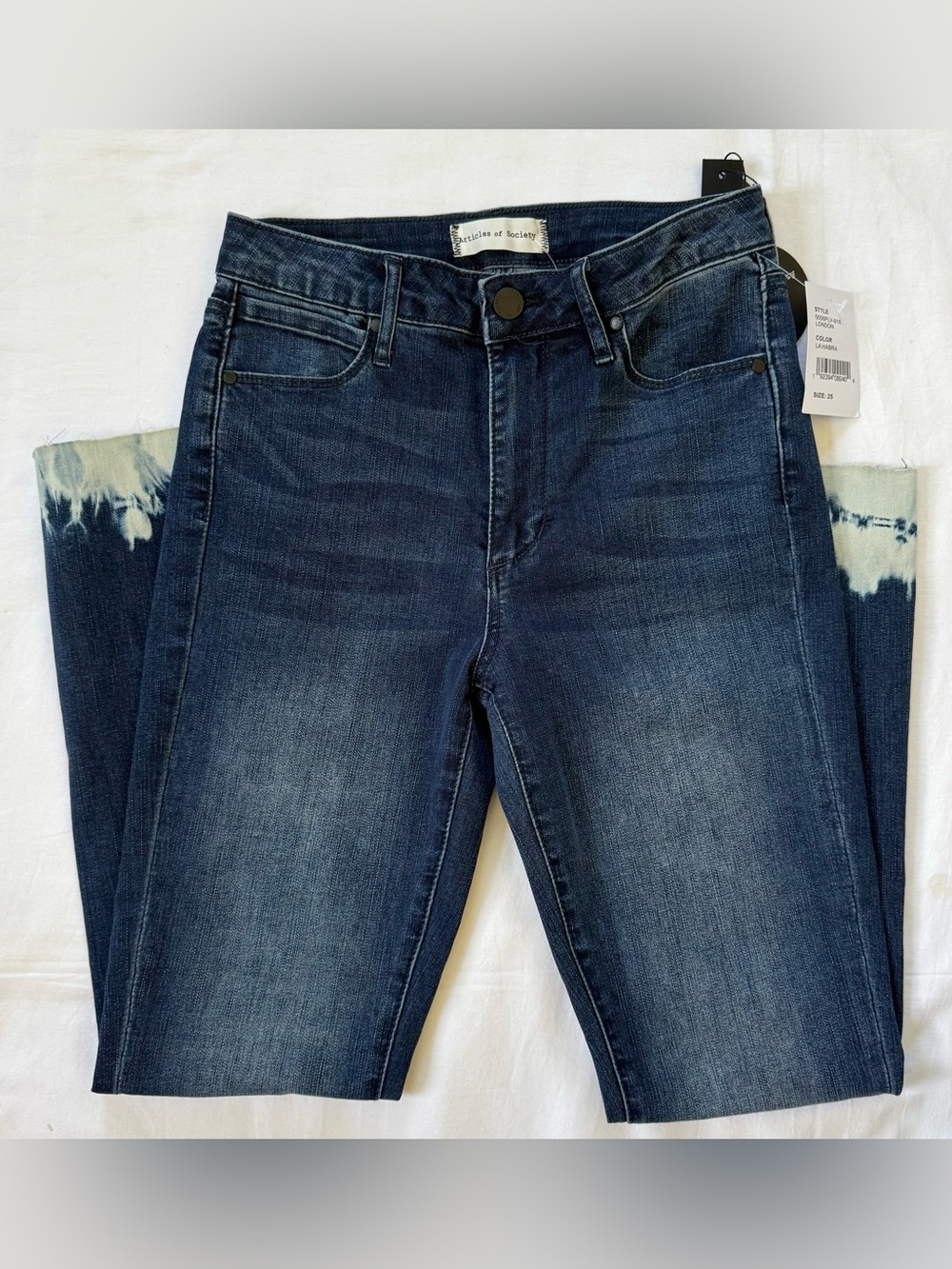 Articles of Society London High Rise Jeans | Dark Wash Tie Dye Hem | Size 25 NWT - Picture 3 of 10